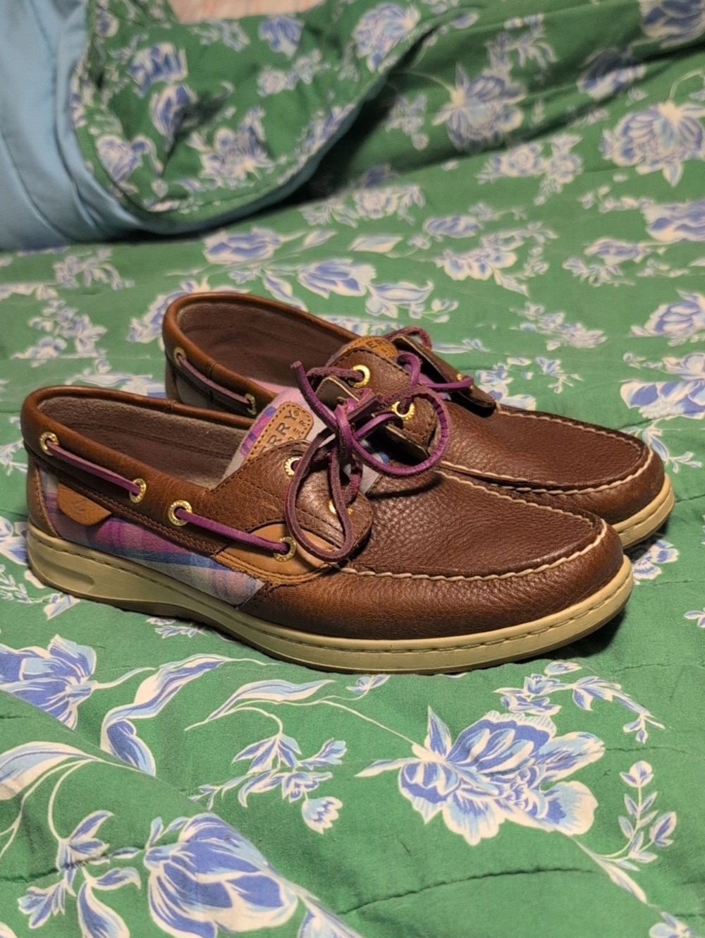 SPERRY TOP-SIDER WOMEN'S PLAID BLUEFISH Size 9 Med. Brown/Pink